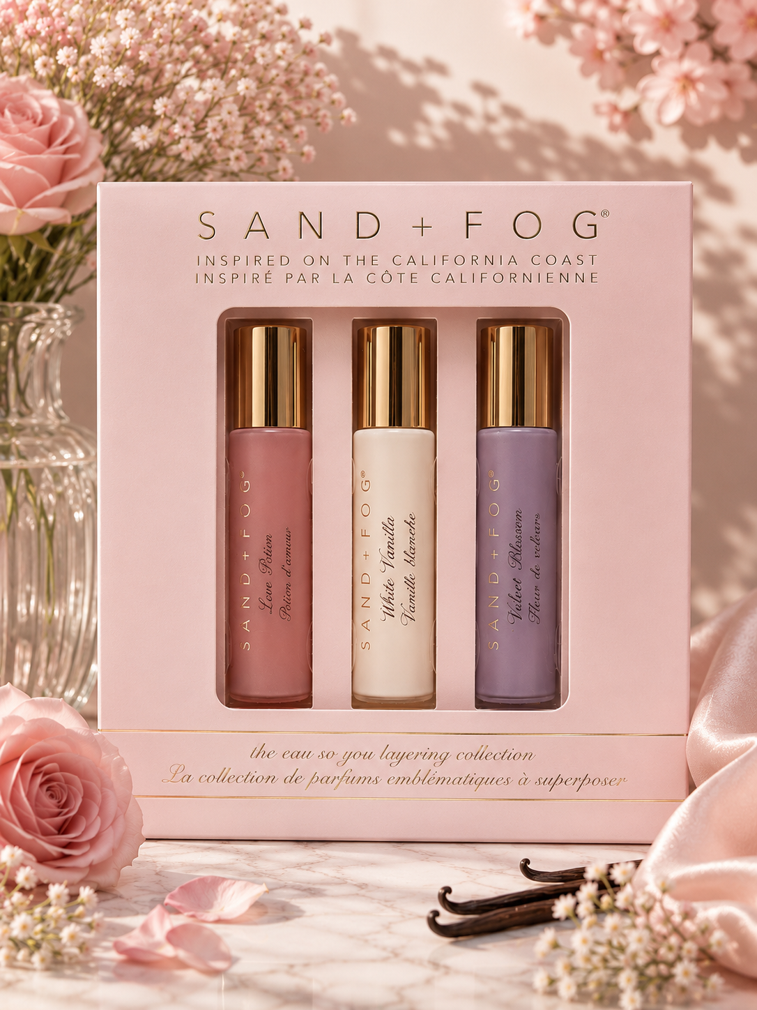 SAND + FOG Love Potion / White Vanilla / Velvet Blossom 3-piece roller set | 3 x 10 mL