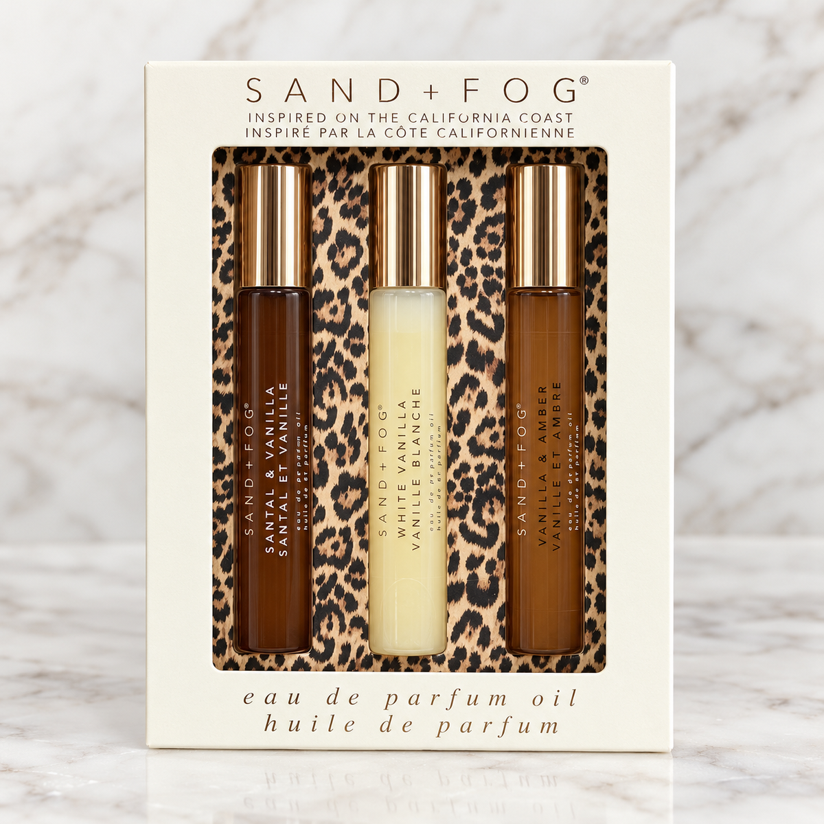 SAND + FOG Santal & Vanilla / White Vanilla / Vanilla & Amber 3-piece roller set | 3 x 10 mL