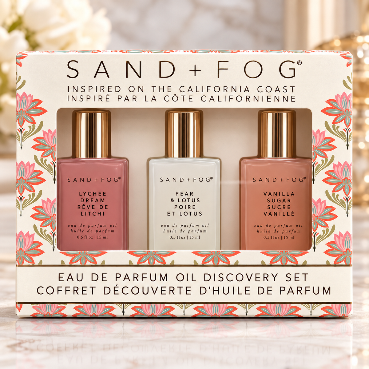 SAND + FOG Lychee Dream / Pear & Lotus / Vanilla Sugar 3-piece rectangular roller set | 3 x 15 mL