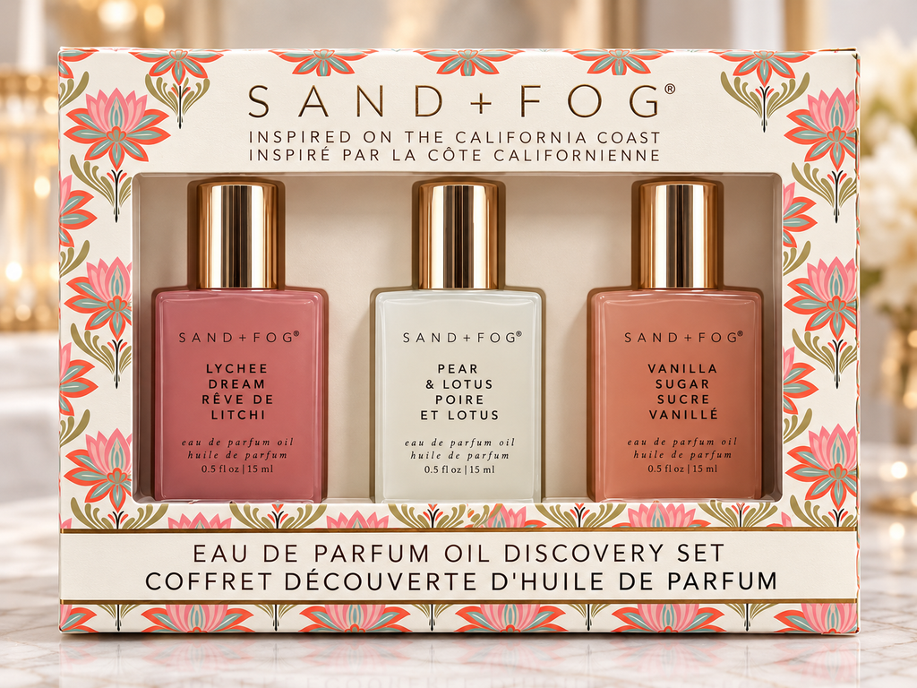 SAND + FOG Lychee Dream / Pear & Lotus / Vanilla Sugar 3-piece rectangular roller set | 3 x 15 mL