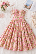 En Saison Arya Floral Tea-Length Dress — Cantaloupe Pink 🌷