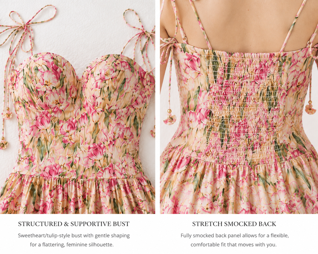 En Saison Arya Floral Tea-Length Dress — Cantaloupe Pink 🌷