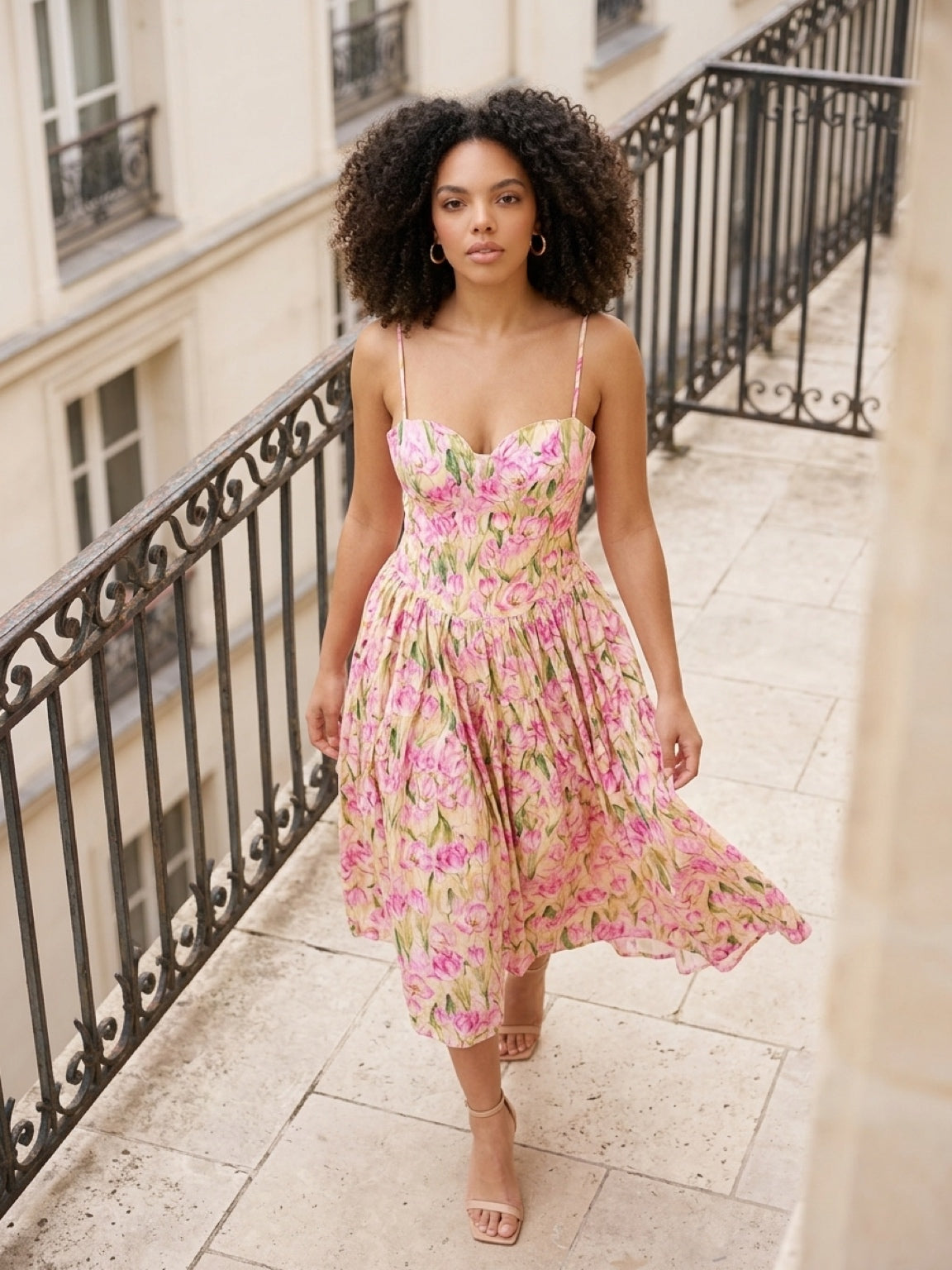 En Saison Arya Floral Tea-Length Dress — Cantaloupe Pink 🌷